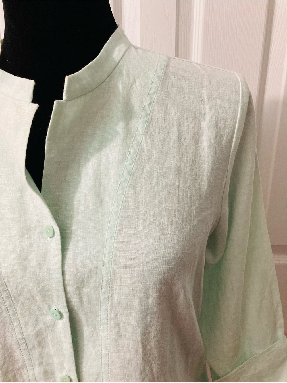 100% Irish Linen Eileen Fisher Linen Top Button-Down Celery Pale Green Sz Small